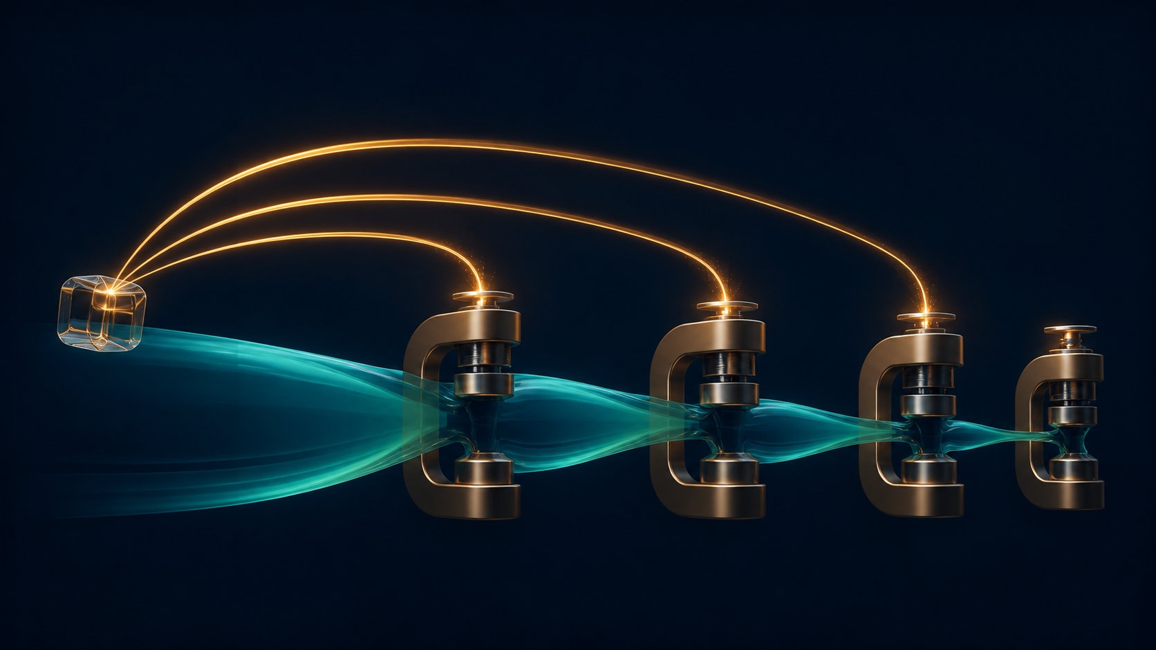 BNPL als een kleine aankoop die vier toekomstige klemmen rond een turquoise cashflowband activeert