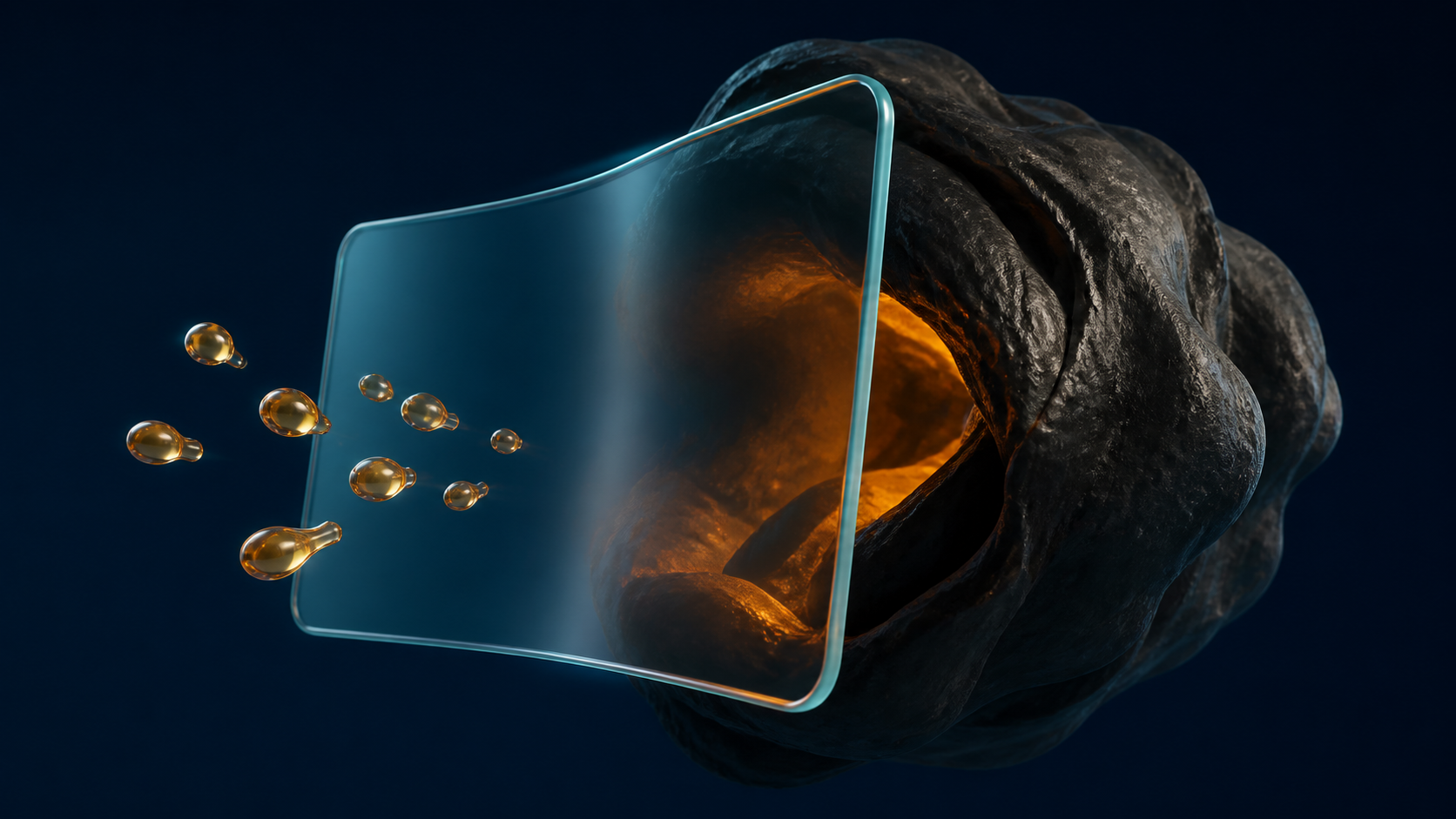 Creditcardbeloningen als kleine amberkleurige druppels voor een transparant vlak, met een veel grotere donkere kostenmassa erachter