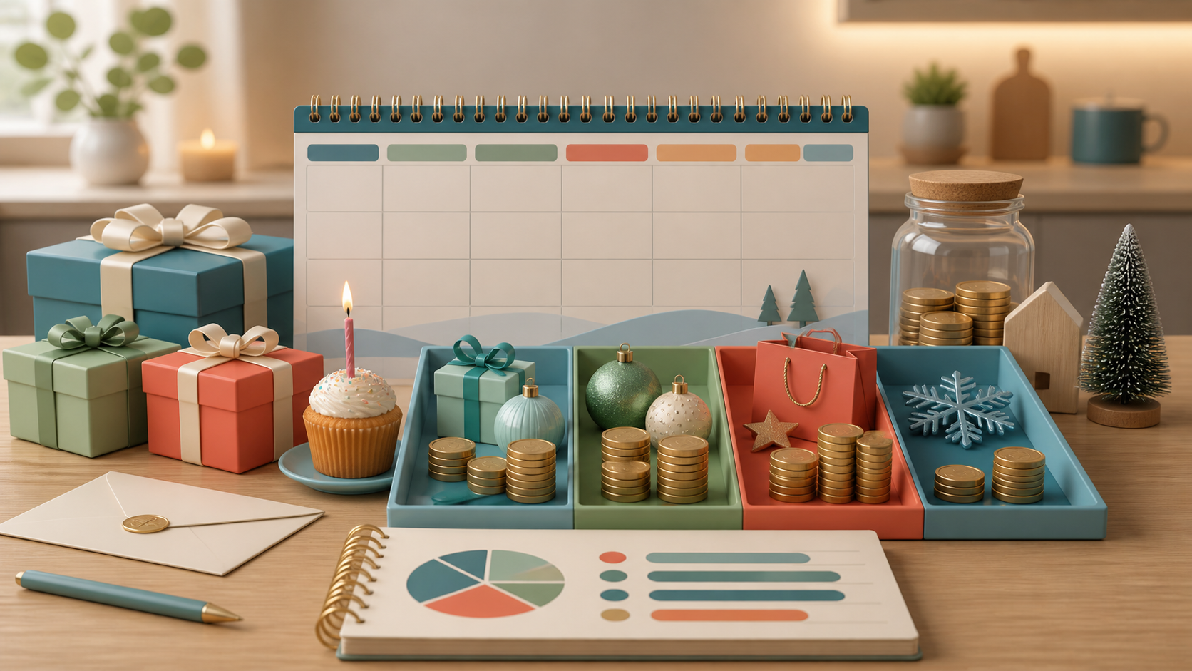 December uitgaven met cadeaus verjaardagen kalender budgetgrenzen en spaarpot